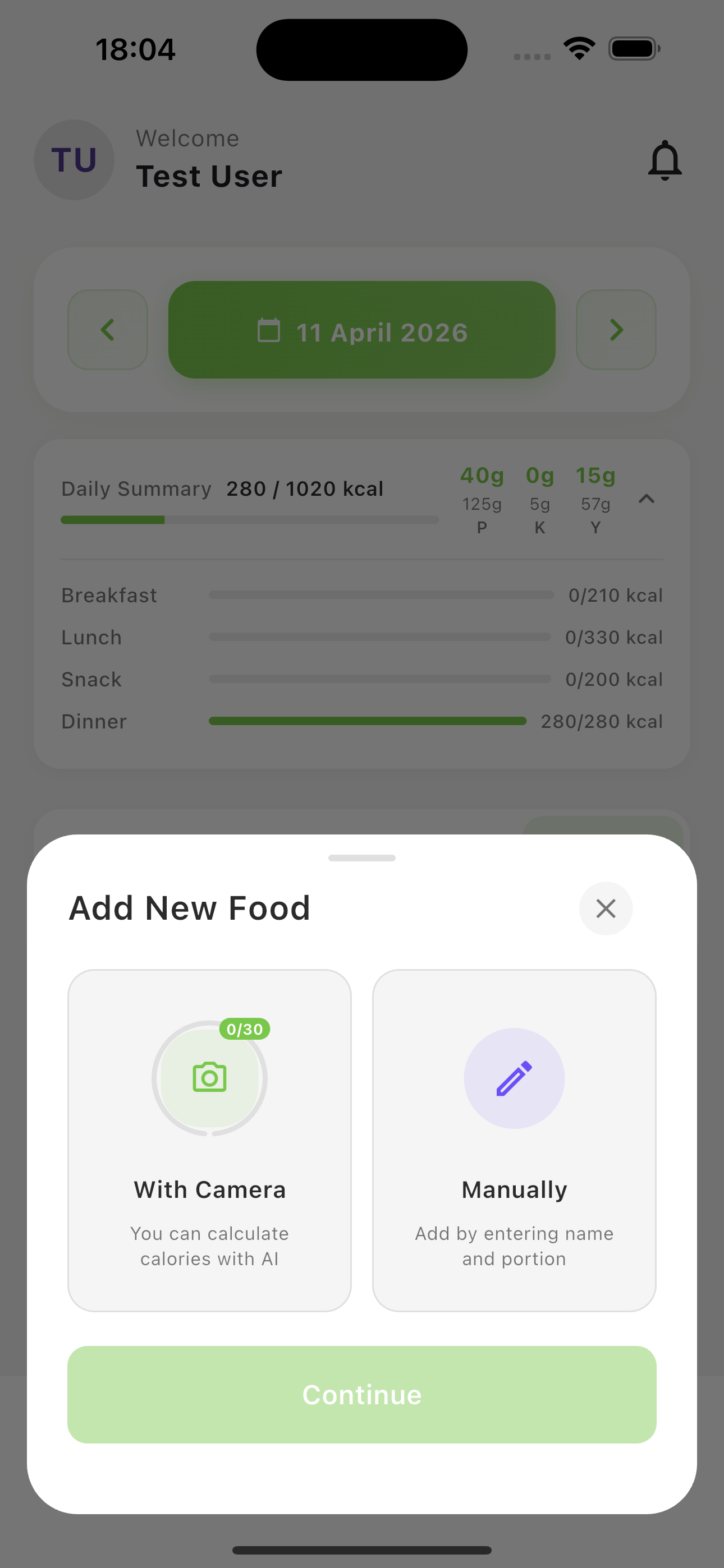 Mobile app screen
